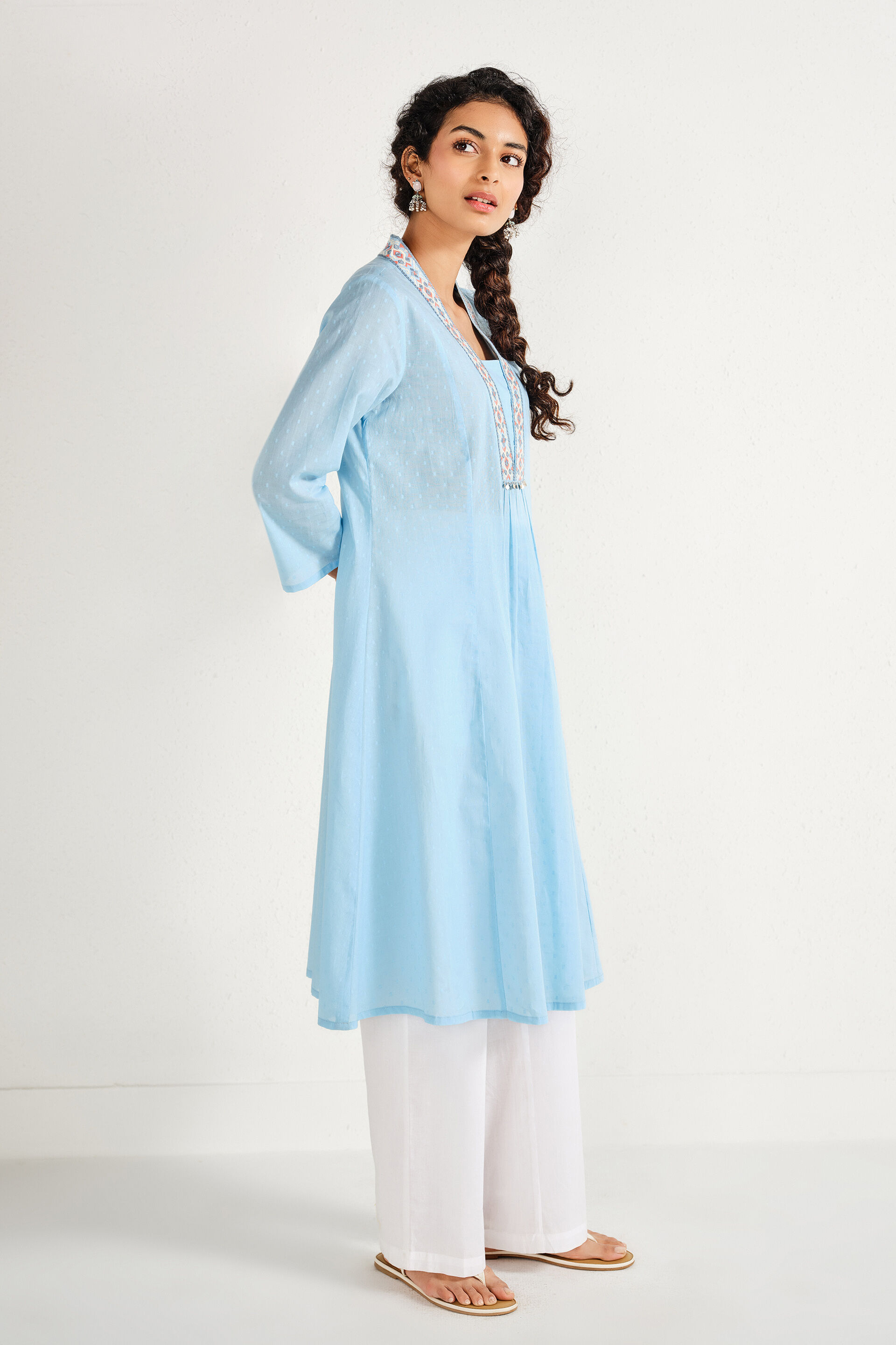 Mehroz Blue Cotton Kurta, Sky Blue, image 3